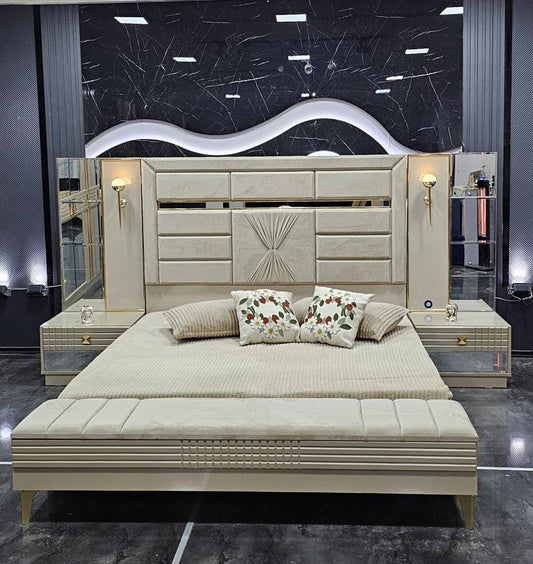 CHAMBRE A COUCHER ARMOIR 6BATTANTS 6PIECES BEIGE EFTELYA CHAMPAGNE