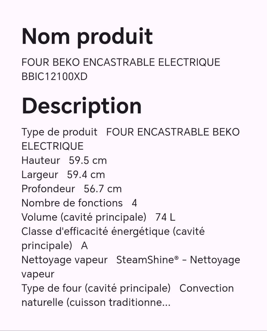 FOUR BEKO ENCASTRABLE ELECTRIQUE BBIC12100XD