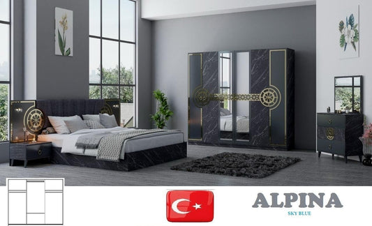 CHAMBRE A COUCHER 6BATTANTS 4PIECES BLEU ALPINA SKY