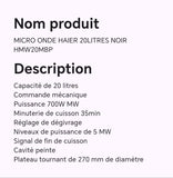 MICRO ONDE HAIER 20LITRES NOIR HMW20MBP