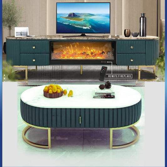 TABLE TELEVISEUR BLANC MARBRE 200X40X46 TVE66-1+ TABLE BASSE 130X70 E66