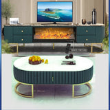 TABLE TELEVISEUR BLANC MARBRE 200X40X46 TVE66-1+ TABLE BASSE 130X70 E66