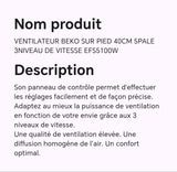 VENTILATEUR BEKO SUR PIED 40 CM 5PALE 3NIVEAU DE VITESSE EFS5100W