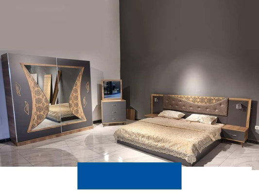 CHAMBRE A COUCHER ARMOIRE COULISSANTE 5PIECES MARRON CAC010 HASIR