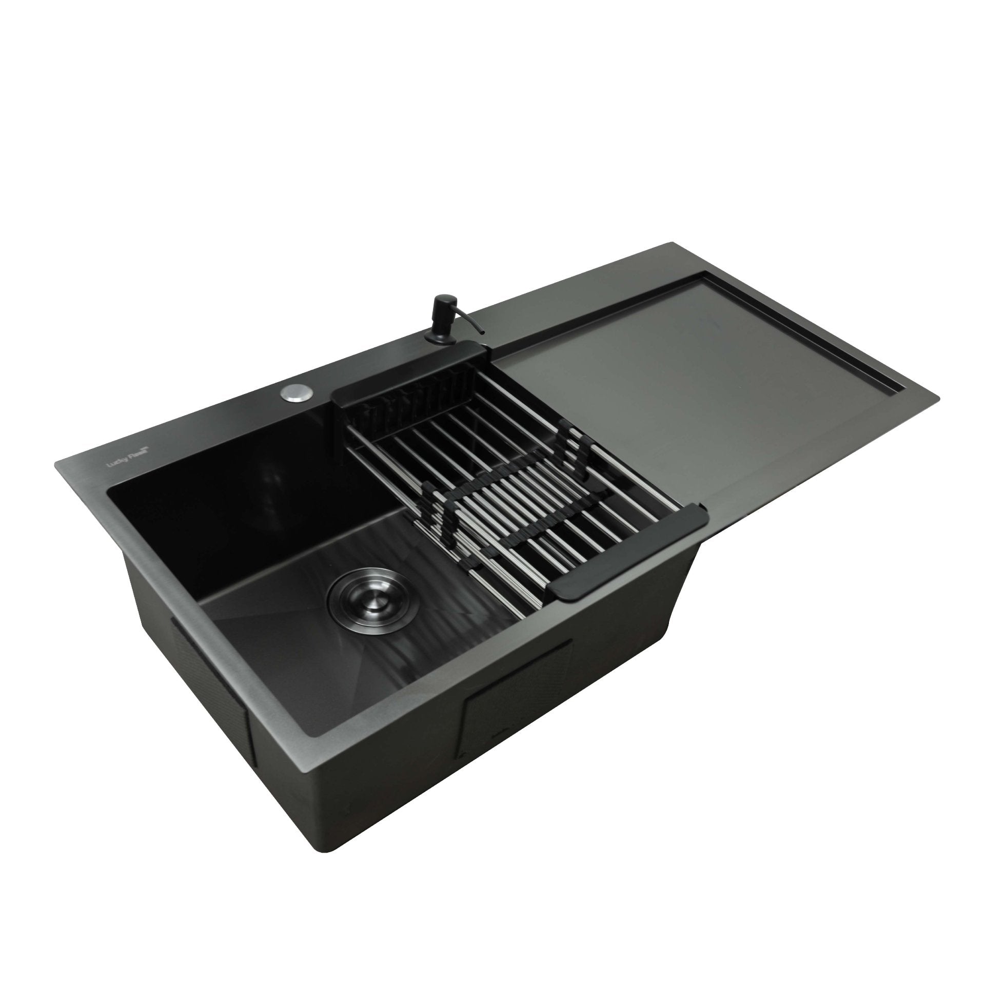 Évier de cuisine double en acier inoxydable avec égouttoir, à encastrer, dimensions : 100x50 (Noir) (Copy)