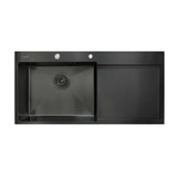 Évier de cuisine double en acier inoxydable avec égouttoir, à encastrer, dimensions : 100x50 (Noir) (Copy)