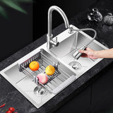 Évier de cuisine double en acier inoxydable avec égouttoir, à encastrer, dimensions : 78 x 43 (Gris)