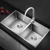 Évier de cuisine double en acier inoxydable avec égouttoir, à encastrer, dimensions : 78 x 43 (Gris)