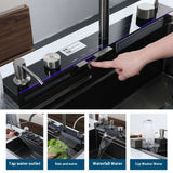 Évier de cuisine multifonction à cascade, Evier intelligent moderne avec affichage numérique en acier inoxydable avec accessoires