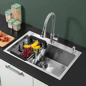 Évier de cuisine double en acier inoxydable avec égouttoir, à encastrer, dimensions : 78 x 43 (Gris)