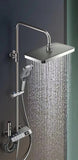 Colonne de douche Gris avec robinetterie murale à affichage numérique LED, mitigeur effet pluie, ensemble de douche 4 jets avec pommeau de douche effet pluie de 30 cm, douchette à main 3 jets et bidet intégré.