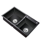 Évier de cuisine double en acier inoxydable avec égouttoir, à encastrer, dimensions : 78 x 43 (Noir)