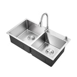 Évier de cuisine double en acier inoxydable avec égouttoir, à encastrer, dimensions : 78 x 43 (Gris)