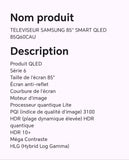 TELEVISEUR SAMSUNG 85" SMART QLED 85Q60CAU
