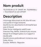 TELEVISEUR LG 75" SMART 4K 75UR80006LJ + TELEVISEUR 32 LED OFFERT