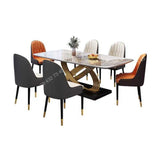 Table A Manger - Marbre Marron Blanc et Structure en Nœud Doré