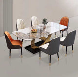 Table A Manger - Marbre Marron Blanc et Structure en Nœud Doré