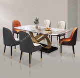 Table A Manger - Marbre Marron Blanc et Structure en Nœud Doré