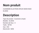 Cuisinière Elactron 4 Feux 50 x 50 Inox