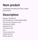 Cuisinière Technolux 5 Feux 90 x 60 Inox
