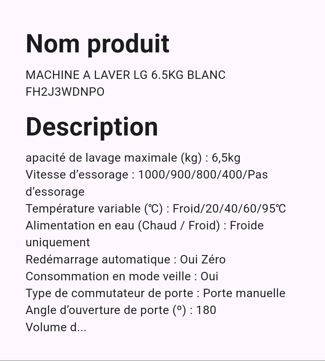 Machine A Laver LG 6.5 Kg Blanc