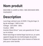 Machine A Laver LG 9 Kg / Séchage 6 Kg Gris
