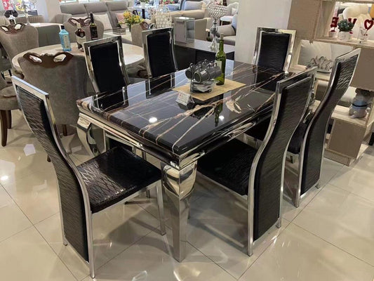 Table A Manger 6 Places Noir Marbre