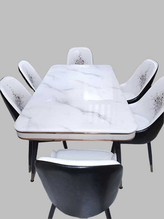 Table A Manger 6 Places Noir et Blanc Marbre