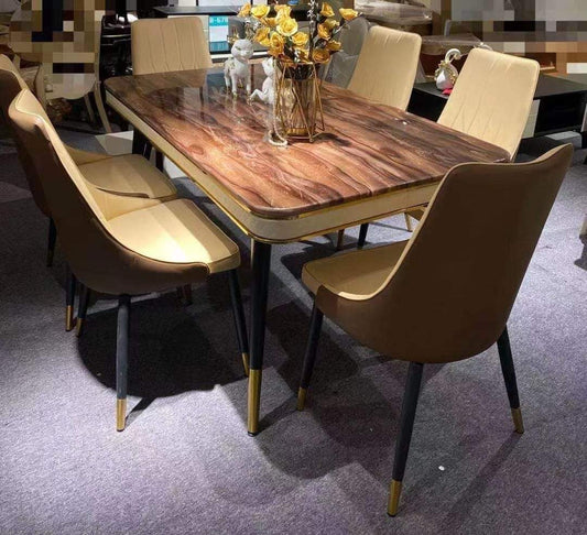 Table A Manger 6 Places Marbre Marron Beige