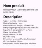 REFRIGERATEUR LG COMBINE 3TIROIRS GRIS GCB459NLHM