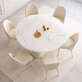 Table A Manger Extensible - Marbre Blanc - Avec Vaissellier Intégré