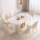 Table A Manger Extensible - Marbre Blanc - Avec Vaissellier Intégré