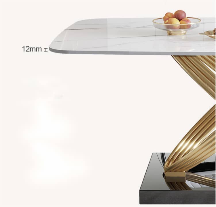 Table A Manger - Marbre Blanc Avec Structure en Nœud Doré