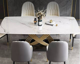 Table A Manger - Marbre Blanc avec Structure en Nœud Doré