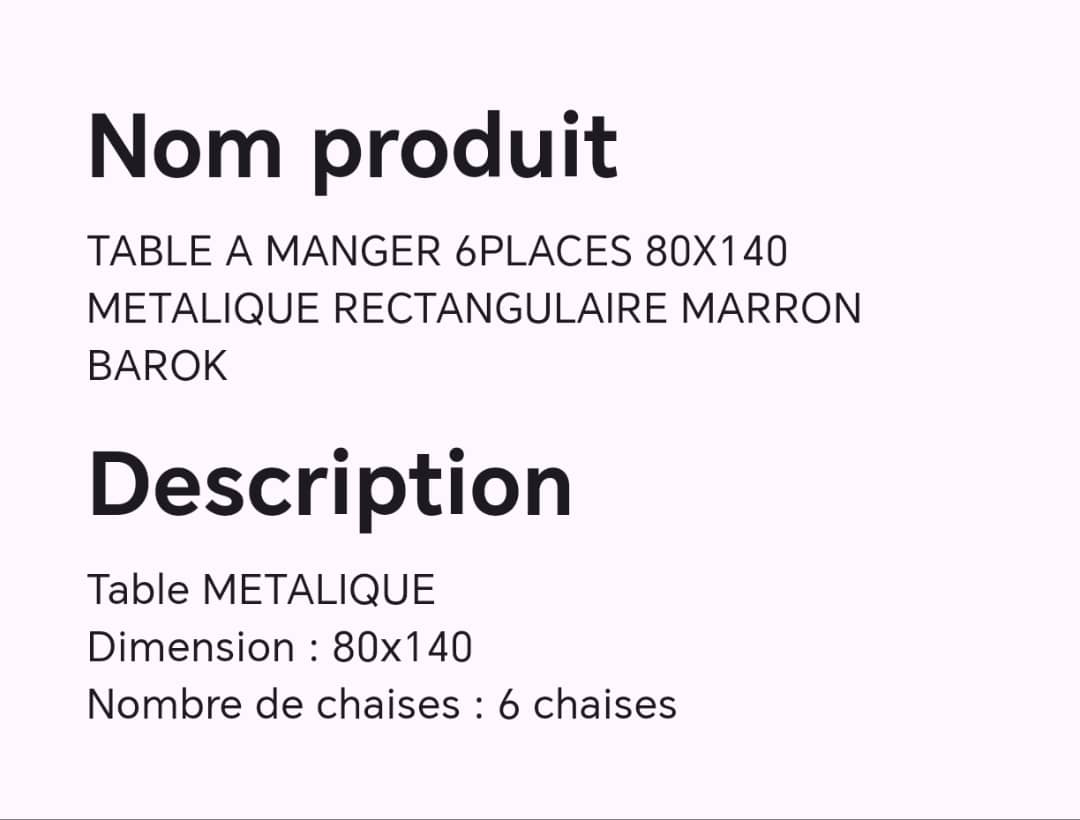 TABLE A MANGER 6 PLACES 80X140 MÉTALQUE RECTANGULAIRE MARRON BAROK