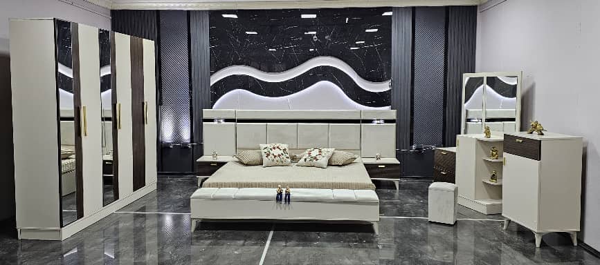 CHAMBRE A COUCHER 6BATTANTS 4PIECES GRIS MARRON BEIGE PIAZZA