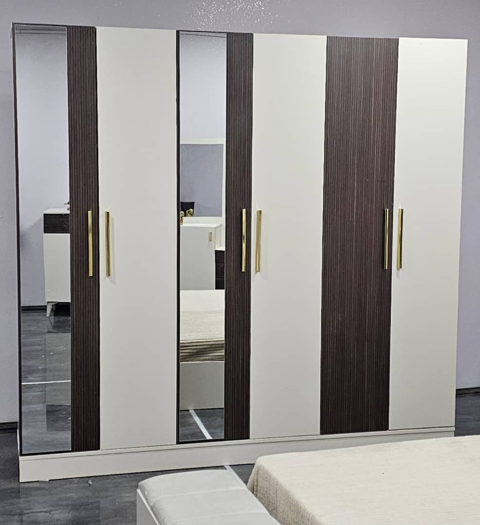 CHAMBRE A COUCHER 6BATTANTS 4PIECES GRIS MARRON BEIGE PIAZZA