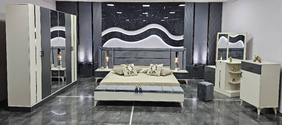 CHAMBRE A COUCHER 6BATTANTS 4PIECES BLANC GRIS FELICITA