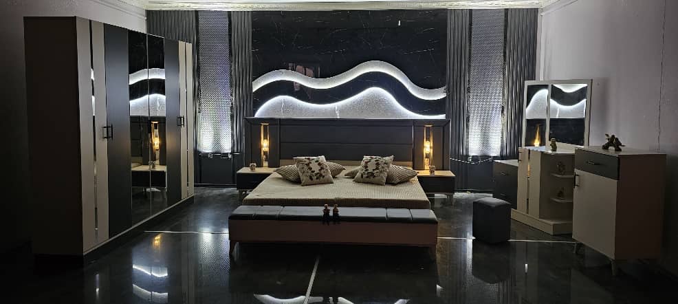 CHAMBRE A COUCHER 6BATTANTS 4PIECES BLANC GRIS FELICITA