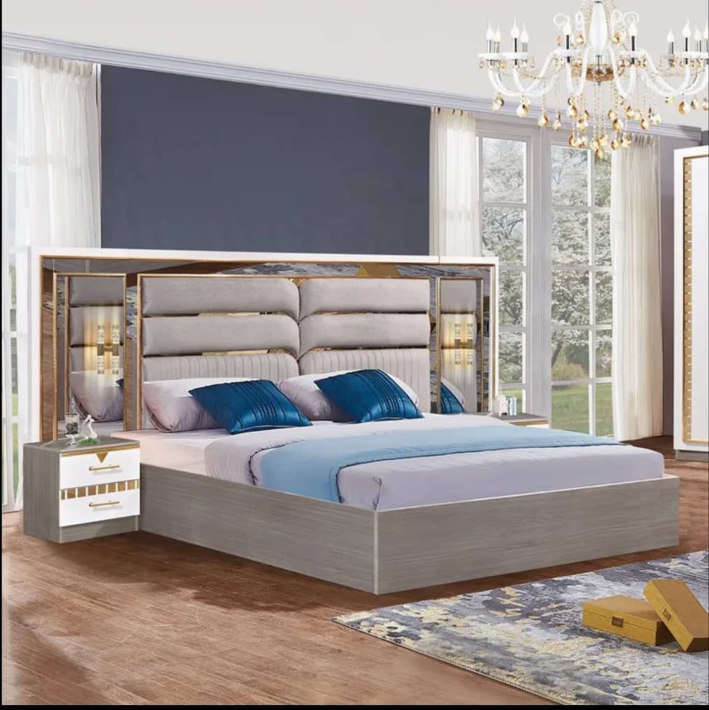 CHAMBRE A COUCHER 6BATTANTS 5PIECES GRIS BLANC MC606