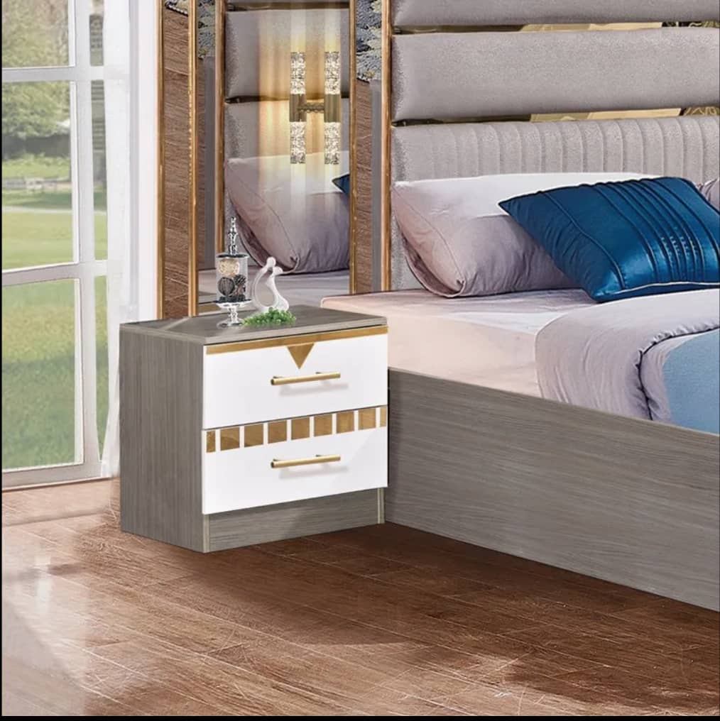 CHAMBRE A COUCHER 6BATTANTS 5PIECES GRIS BLANC MC606