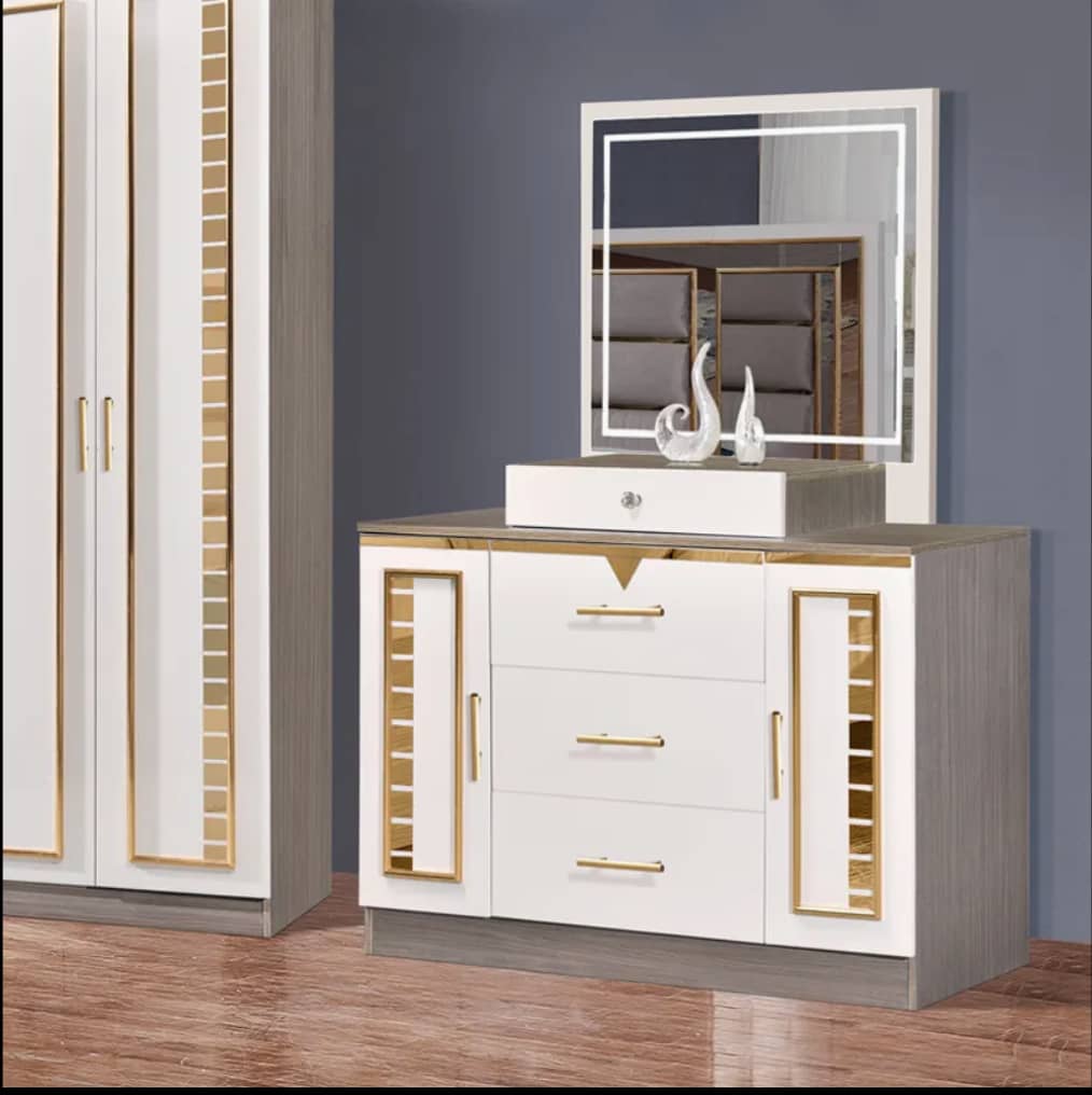 CHAMBRE A COUCHER 6BATTANTS 5PIECES GRIS BLANC MC606