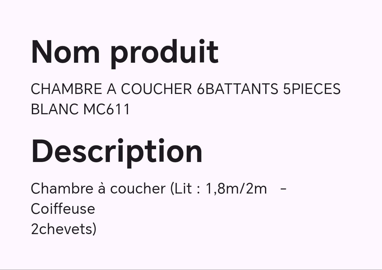 CHAMBRE A COUCHER 6BATTANTS 5PIECES BLANC MC611