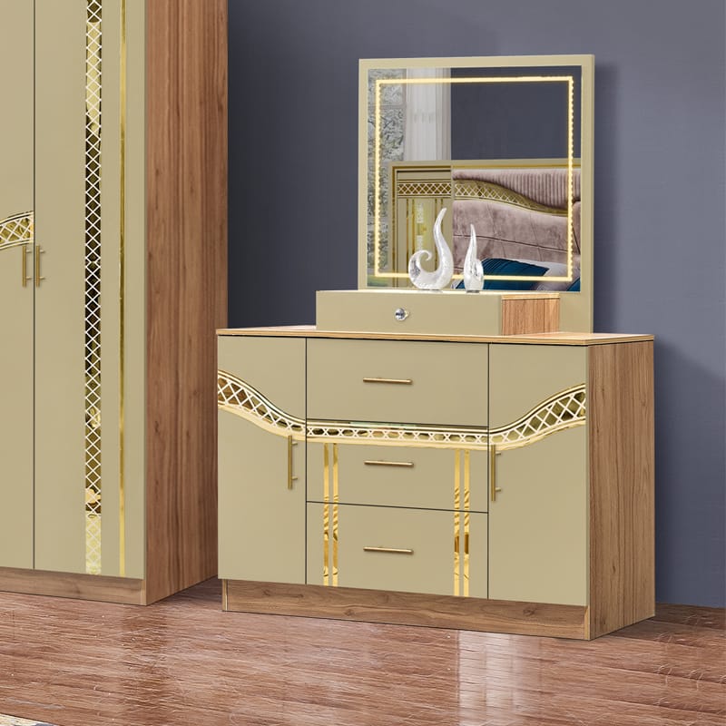 CHAMBRE A COUCHER 6BATTANTS 5PIECES BEIGE MC616