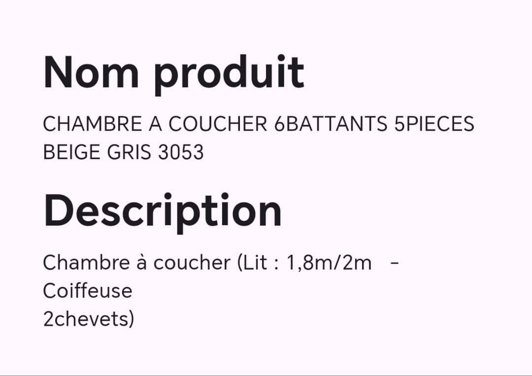 CHAMBRE A COUCHER 6BATTANTS 5PIECES BEIGE GRIS 3053