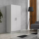 Armoire 2 Battants - Espace de Rangement Multiple avec Penderie - Blanc