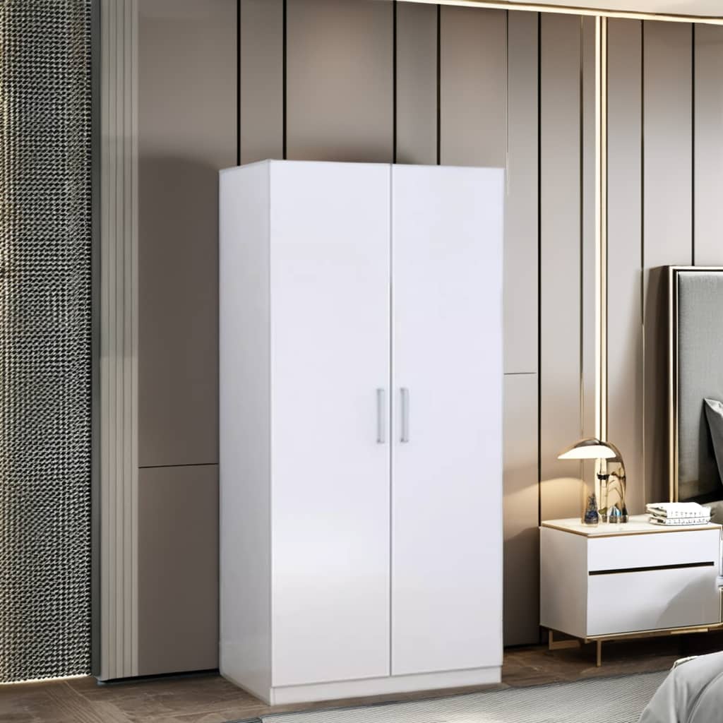 Armoire 2 Battants - Espace de Rangement Multiple avec Penderie - Blanc