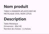 TABLE A MANGER 6 PLACES 80X140 MÉTALIQUE OVAL NOIR LOTUS