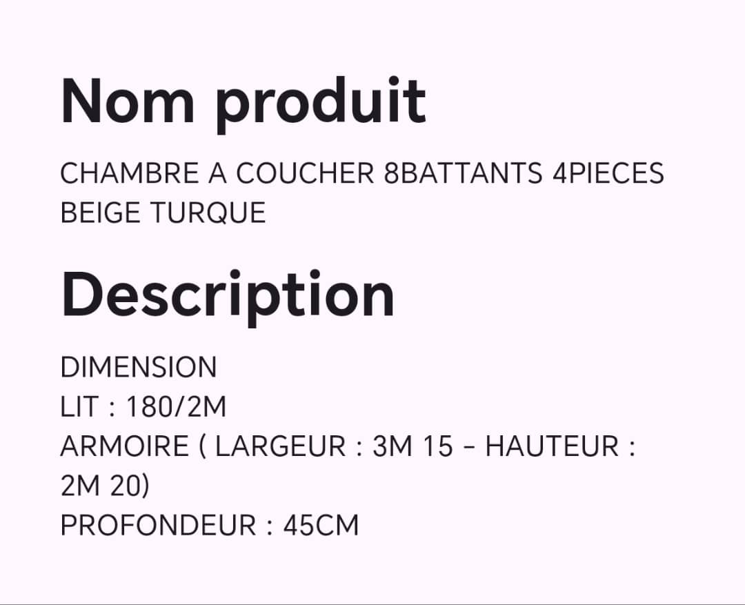 CHAMBRE A COUCHER 8BATTANTS 4PIECES BEIGE TURQUE