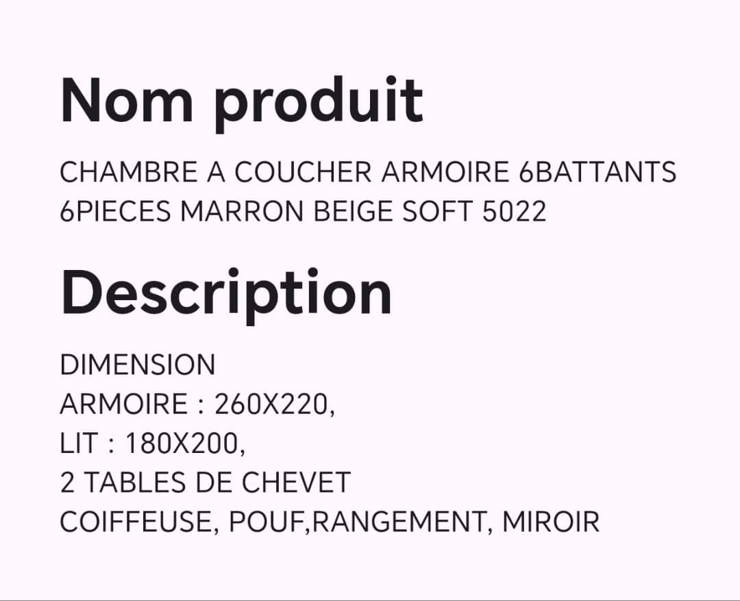 CHAMBRE A COUCHER 6BATTANTS 6PIECES MARRON BEIGE SOFT 5022